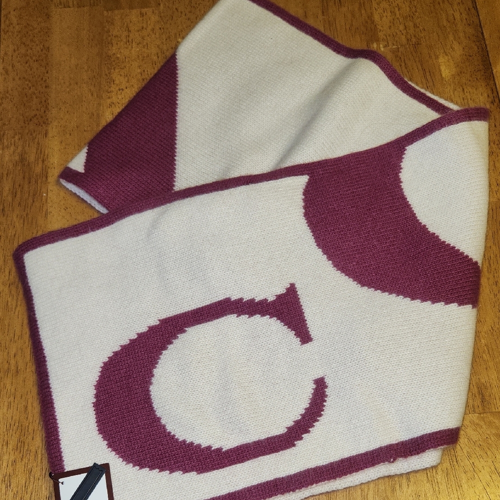 Coach Fuchsis and Cream Knit Scarf